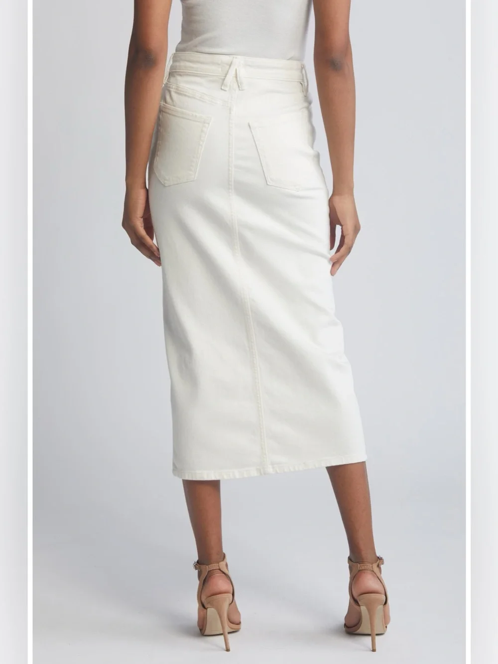 Good American White Denim Midi Skirt